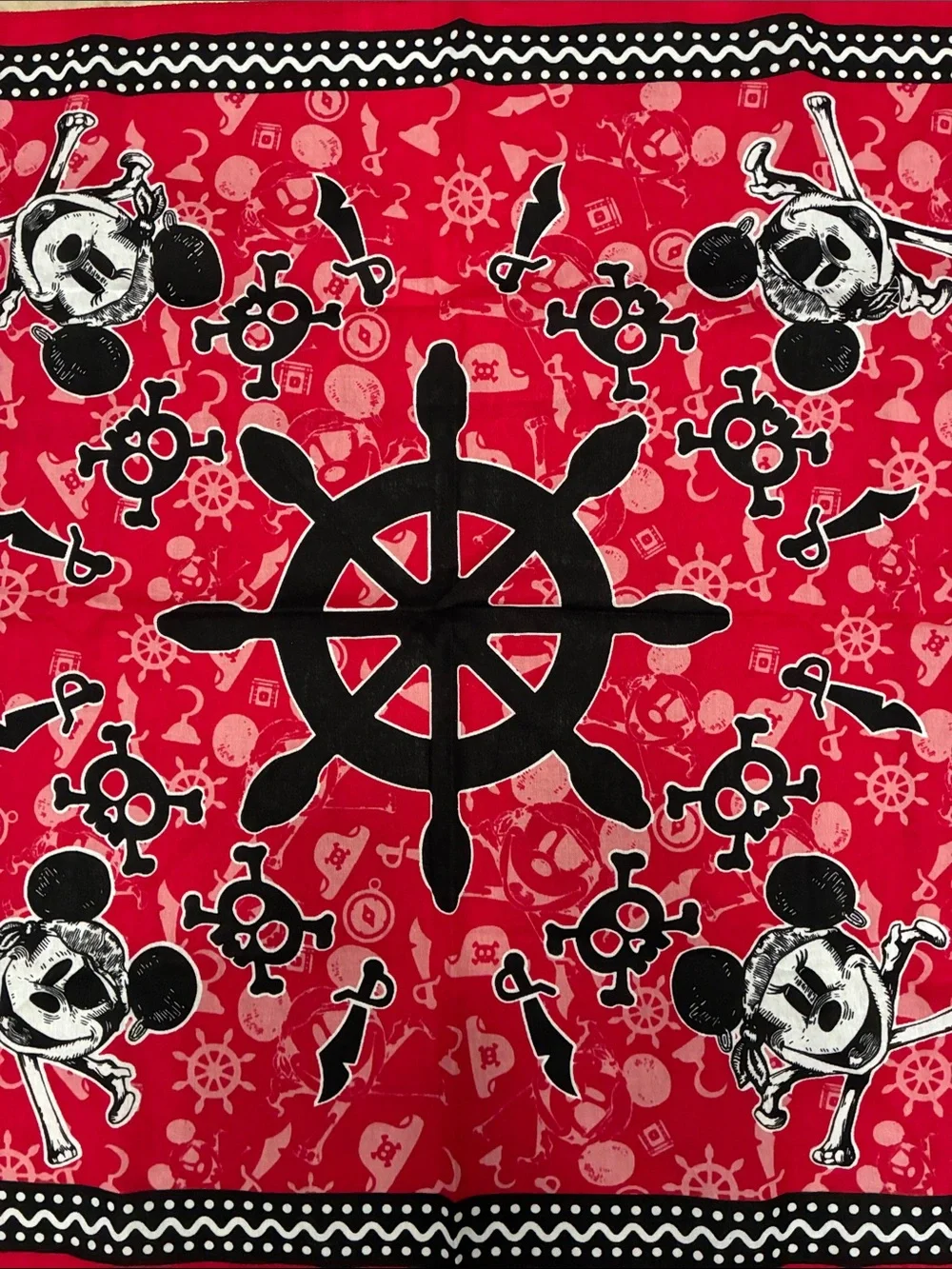 Disney Red Pirate Bandana with Black Skull & Wheel Print